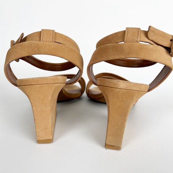 L'Intervalle Suede Leather Nude Tan Chunky Block High Heel Sandal Wedding Guest - Picture 6 of 9